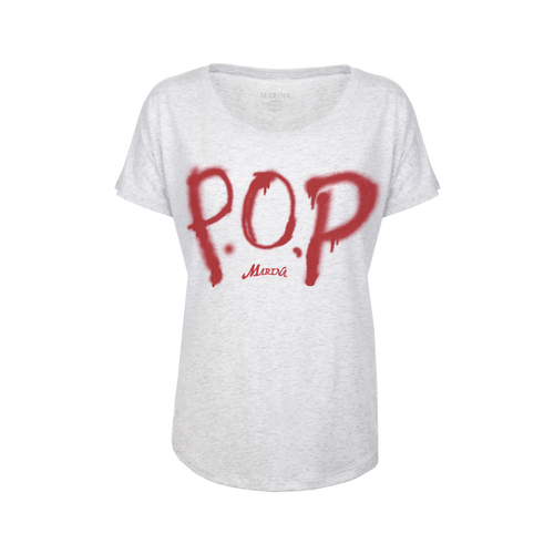 white t-shirt with red P.O.P front print 